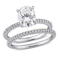 Miabella 2 Carat T.G.W. Moissanite and 1/4 Carat T.W. Diamond 14K White Gold Oval Bridal Set