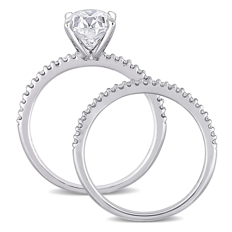Miabella 2 Carat T.G.W. Moissanite and 1/4 Carat T.W. Diamond 14K White Gold Oval Bridal Set