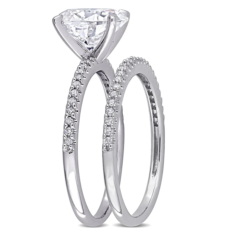 Miabella 2 Carat T.G.W. Moissanite and 1/4 Carat T.W. Diamond 14K White Gold Oval Bridal Set