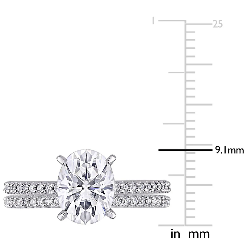 Miabella 2 Carat T.G.W. Moissanite and 1/4 Carat T.W. Diamond 14K White Gold Oval Bridal Set