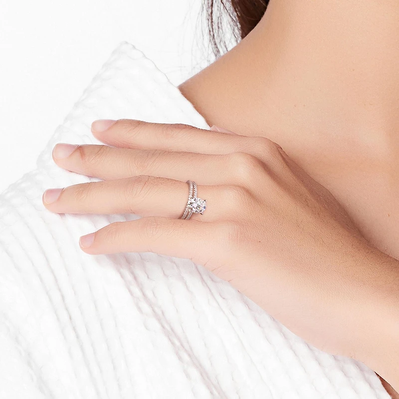 Miabella 2 Carat T.G.W. Moissanite and 1/4 Carat T.W. Diamond 14K White Gold Oval Bridal Set