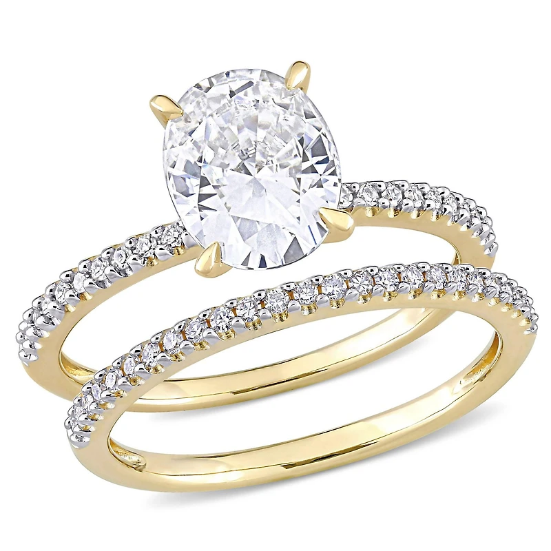 Miabella 2 Carat T.G.W. Moissanite and 1/4 Carat T.W. Diamond 14K Yellow Gold Oval Bridal Set