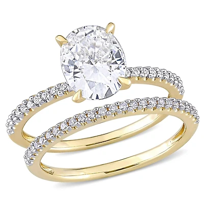 Miabella 2 Carat T.G.W. Moissanite and 1/4 Carat T.W. Diamond 14K Yellow Gold Oval Bridal Set
