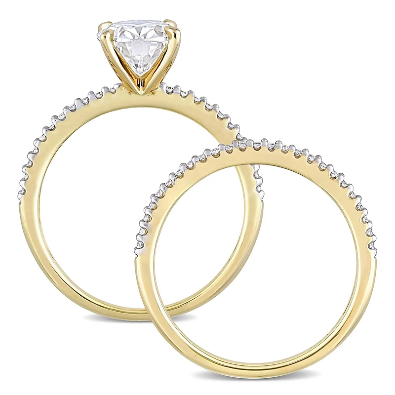Miabella 2 Carat T.G.W. Moissanite and 1/4 Carat T.W. Diamond 14K Yellow Gold Oval Bridal Set