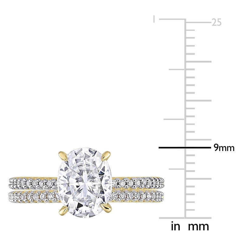 Miabella 2 Carat T.G.W. Moissanite and 1/4 Carat T.W. Diamond 14K Yellow Gold Oval Bridal Set