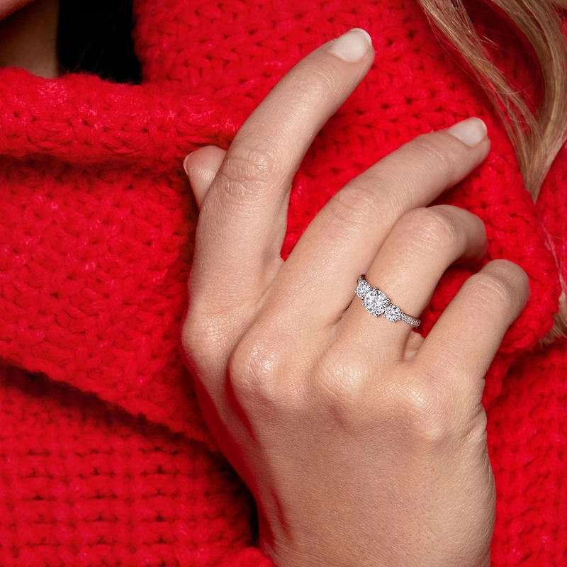 Miabella 1-3/8 Carat T.G.W. Moissanite 10k White Gold 3-Stone Engagement Ring