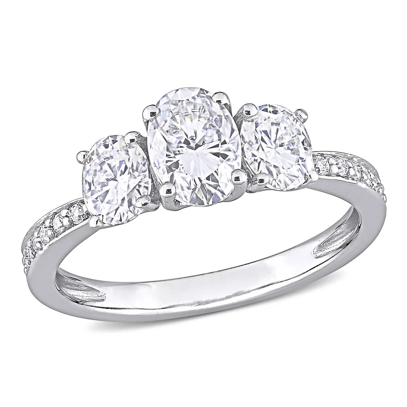 Miabella 1-4/5 Carat T.G.W. Moissanite 10k White Gold Oval 3-Stone Engagement Ring