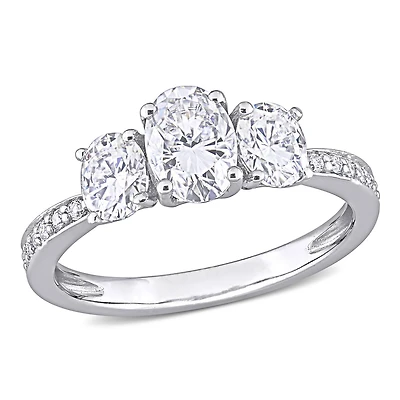 Miabella 1-4/5 Carat T.G.W. Moissanite 10k White Gold Oval 3-Stone Engagement Ring