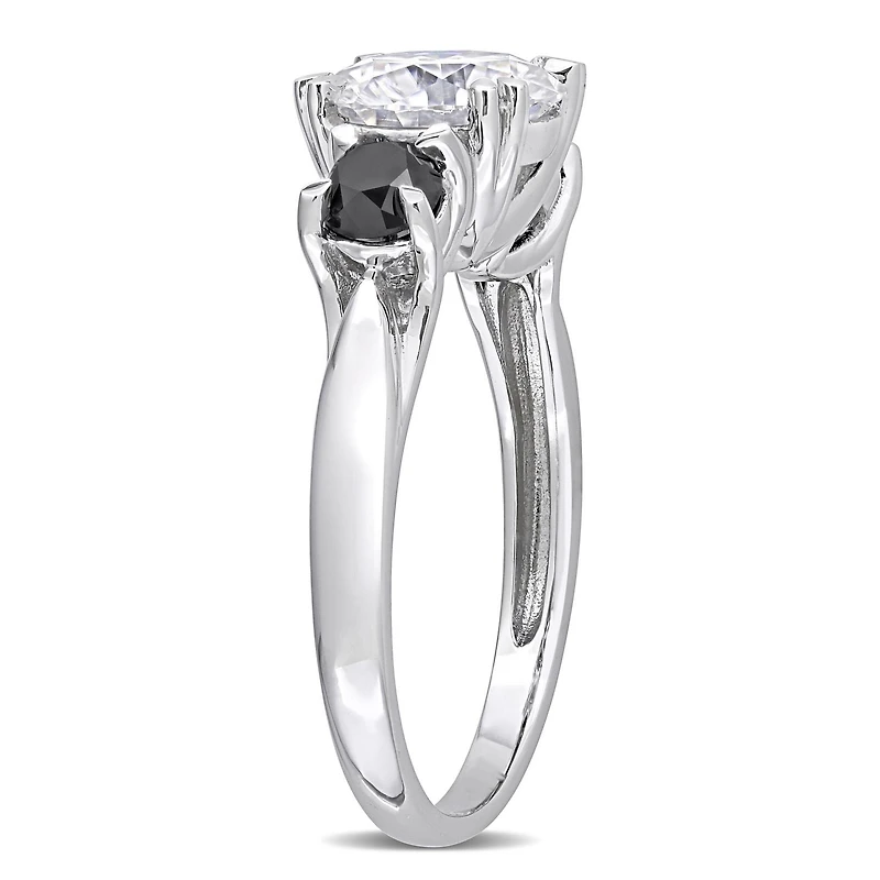 Miabella 2 Carat T.G.W. Moissanite and 3/4 Carat T.W. Black Diamond 10k White Gold 3-Stone Engagement Ring
