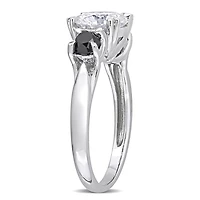 Miabella 2 Carat T.G.W. Moissanite and 3/4 Carat T.W. Black Diamond 10k White Gold 3-Stone Engagement Ring