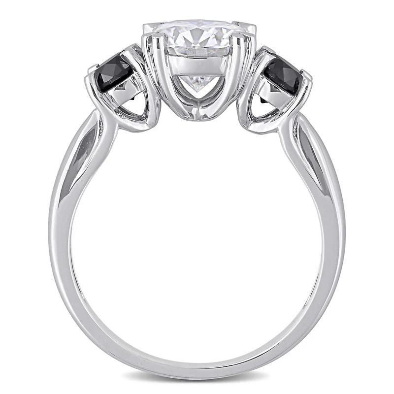 Miabella 2 Carat T.G.W. Moissanite and 3/4 Carat T.W. Black Diamond 10k White Gold 3-Stone Engagement Ring