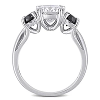 Miabella 2 Carat T.G.W. Moissanite and 3/4 Carat T.W. Black Diamond 10k White Gold 3-Stone Engagement Ring