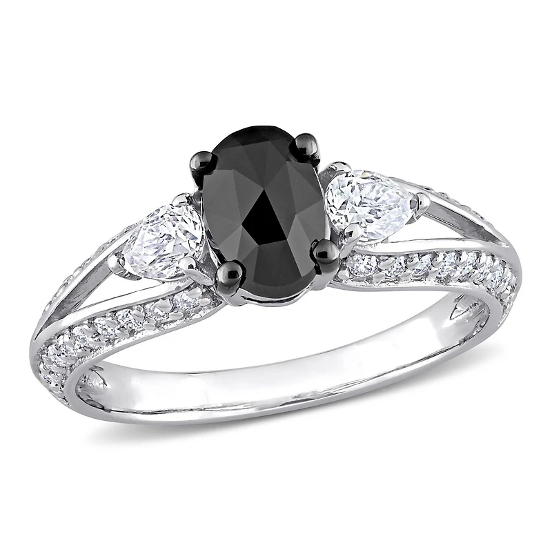 Miabella 3/4 Carat T.W. Black Diamond and 3/4 Carat T.G.W. Moissanite 10K White Gold Split-shank Engagement Ring