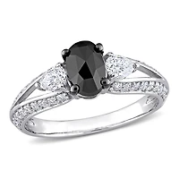 Miabella 3/4 Carat T.W. Black Diamond and 3/4 Carat T.G.W. Moissanite 10K White Gold Split-shank Engagement Ring
