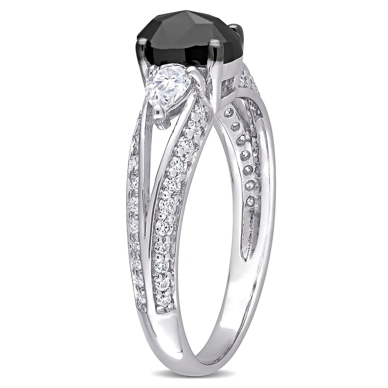 Miabella 3/4 Carat T.W. Black Diamond and 3/4 Carat T.G.W. Moissanite 10K White Gold Split-shank Engagement Ring