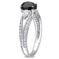 Miabella 3/4 Carat T.W. Black Diamond and 3/4 Carat T.G.W. Moissanite 10K White Gold Split-shank Engagement Ring