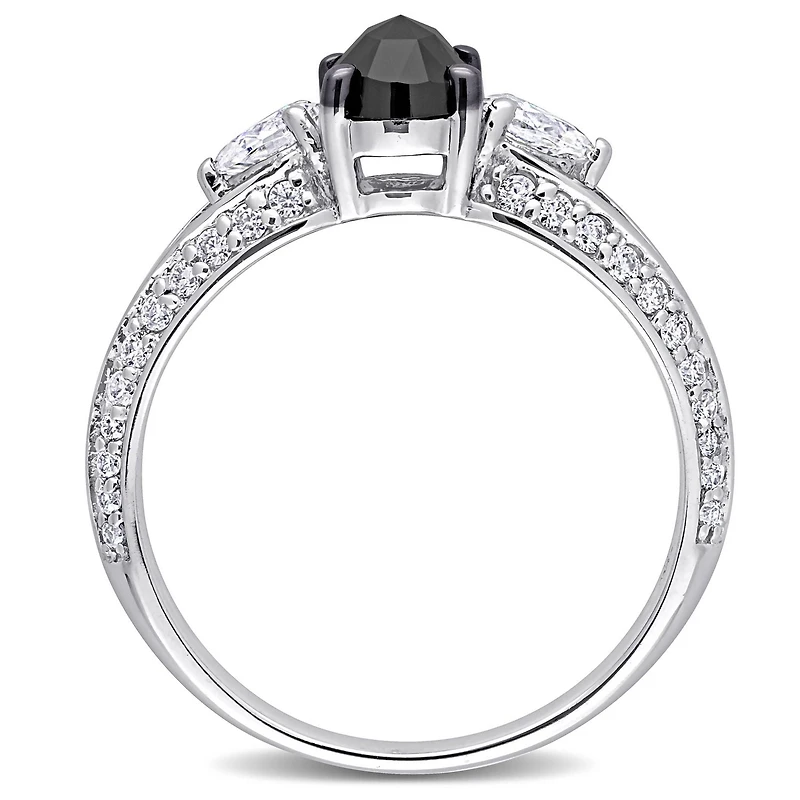 Miabella 3/4 Carat T.W. Black Diamond and 3/4 Carat T.G.W. Moissanite 10K White Gold Split-shank Engagement Ring