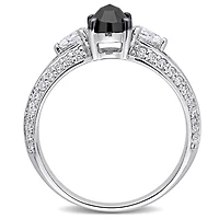 Miabella 3/4 Carat T.W. Black Diamond and 3/4 Carat T.G.W. Moissanite 10K White Gold Split-shank Engagement Ring