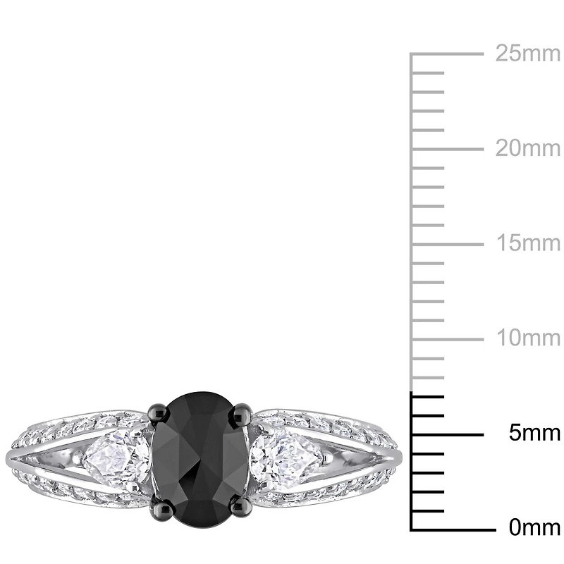 Miabella 3/4 Carat T.W. Black Diamond and 3/4 Carat T.G.W. Moissanite 10K White Gold Split-shank Engagement Ring