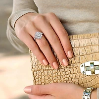 Miabella 2-1/5 Carat T.G.W. Moissanite 10K White Gold Floral Cocktail Ring