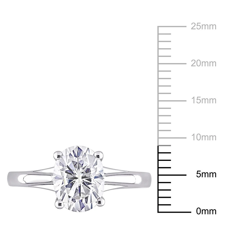 Bague de fiançailles solitaire ovale Miabella en or blanc 10K avec moissanite 2 carats p.g.t.