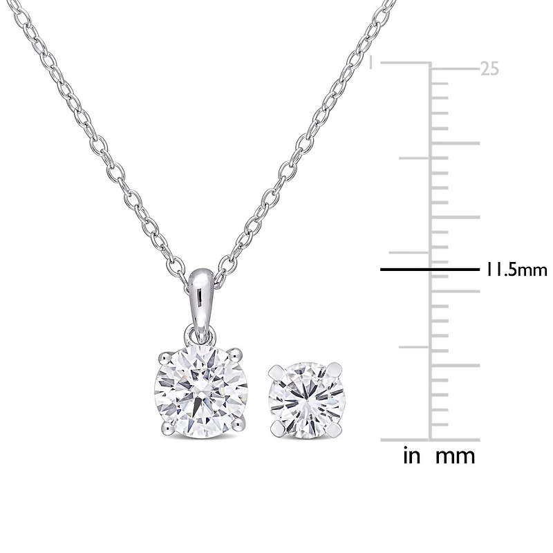 Miabella Ensemble 2 pièces a solitaire boucles d'oreilles et collier en argent sterling avec moissanite créé 2 carats p.g.t.