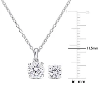 Miabella Ensemble 2 pièces a solitaire boucles d'oreilles et collier en argent sterling avec moissanite créé 2 carats p.g.t.