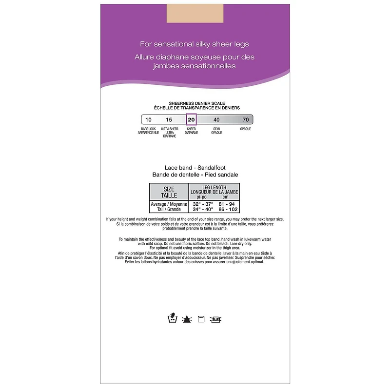 Bas auto-fixants de Secret® Silky 1pk Taille: Moyenne, Grande