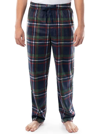 Fruit of the Loom Men's Microsuede Fleece Lounge Pants, green, blue and red plaid, Size S, M, L and XL