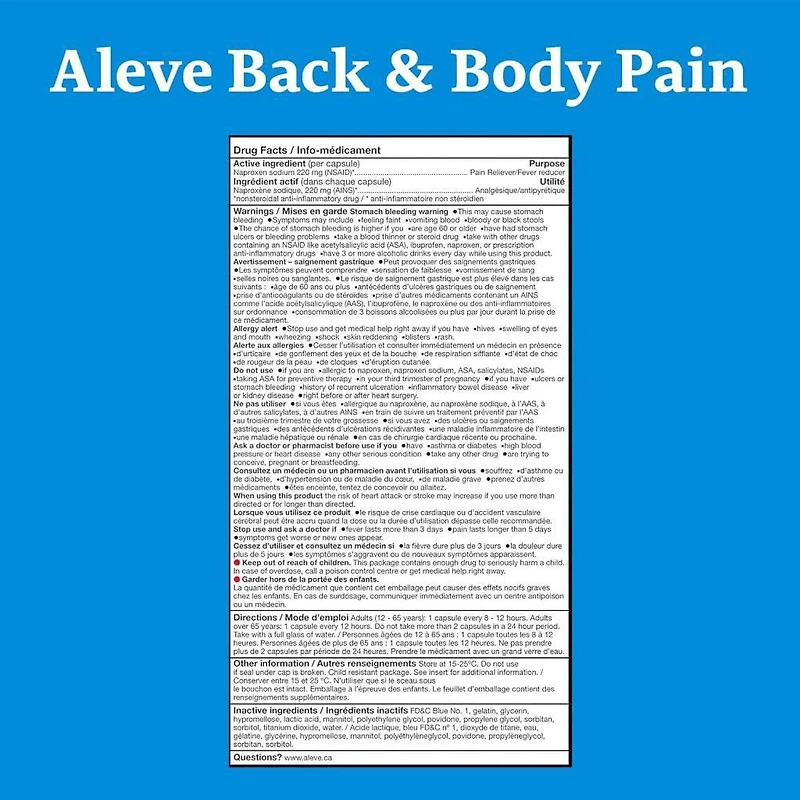 ALEVE Back and Body Pain Relief Liquid Gels, up to 12 Hour Relief, Naproxen Sodium 220mg, 20 Liquid Gel Capsules