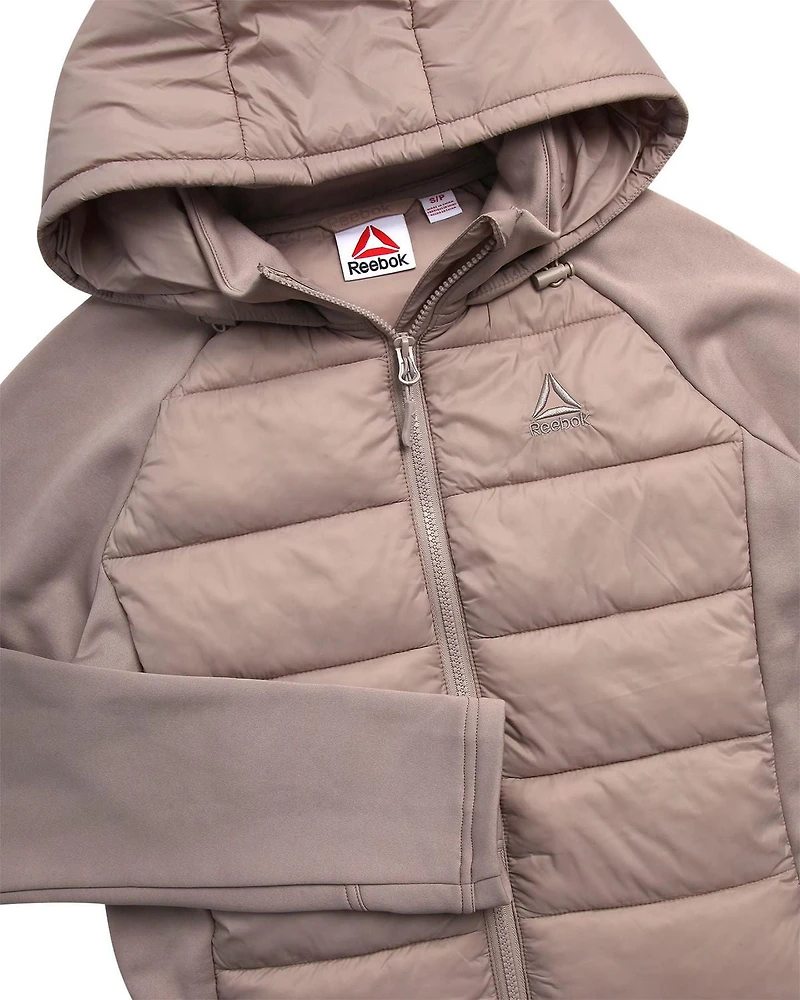 Reebok Women's Stretch Knit & Quilted Insulated Woven Jacket