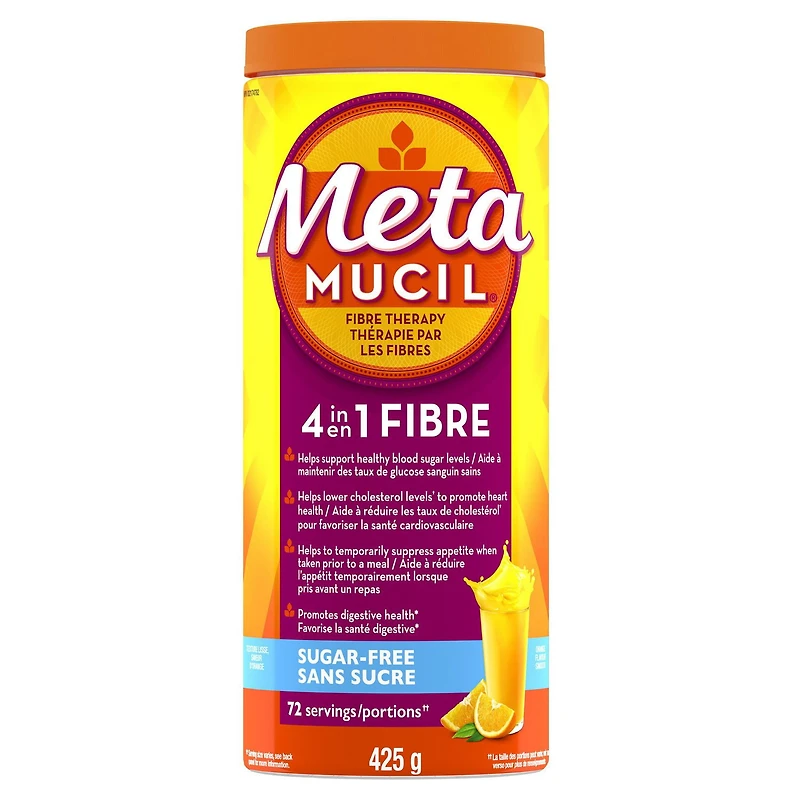 Fibres Metamucil MultiSanté 3 en 1! Supplément de fibres en poudre, sans sucre saveur d’orange, 425 g