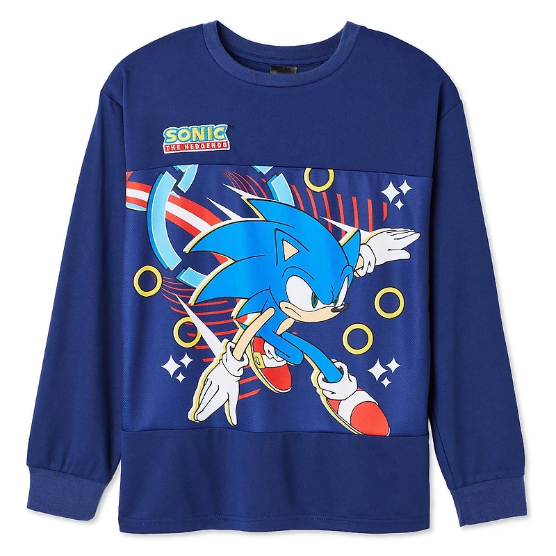 T-shirt en maille à manches longues Sonic le hérisson pour garçons Tailles TP–TG