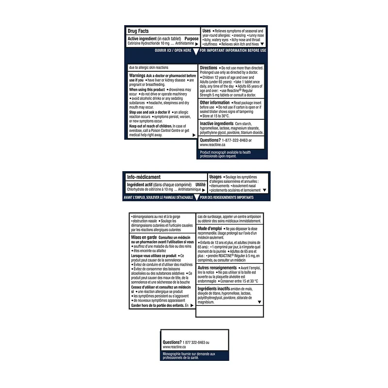 Reactine Extra Strength Antihistamine Tablets - 10mg Cetirizine Hydrochloride