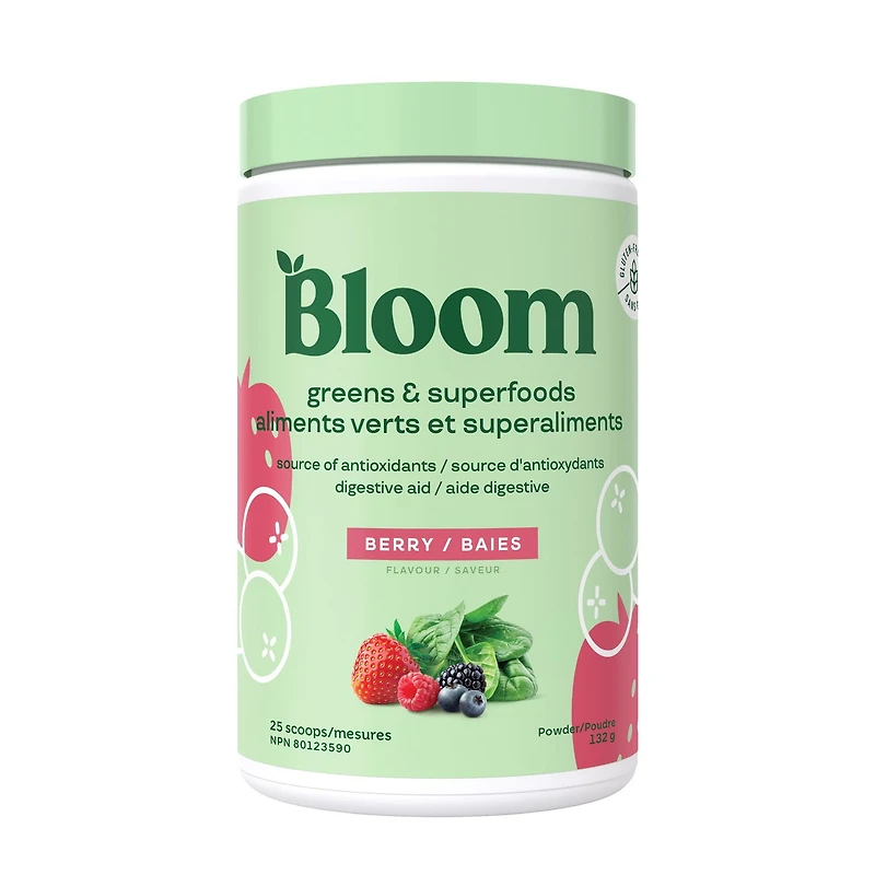Bloom Nutrition Greens & Superfoods Powder, Berry, 25 Servings, Berry Flavour -- 25 Servings