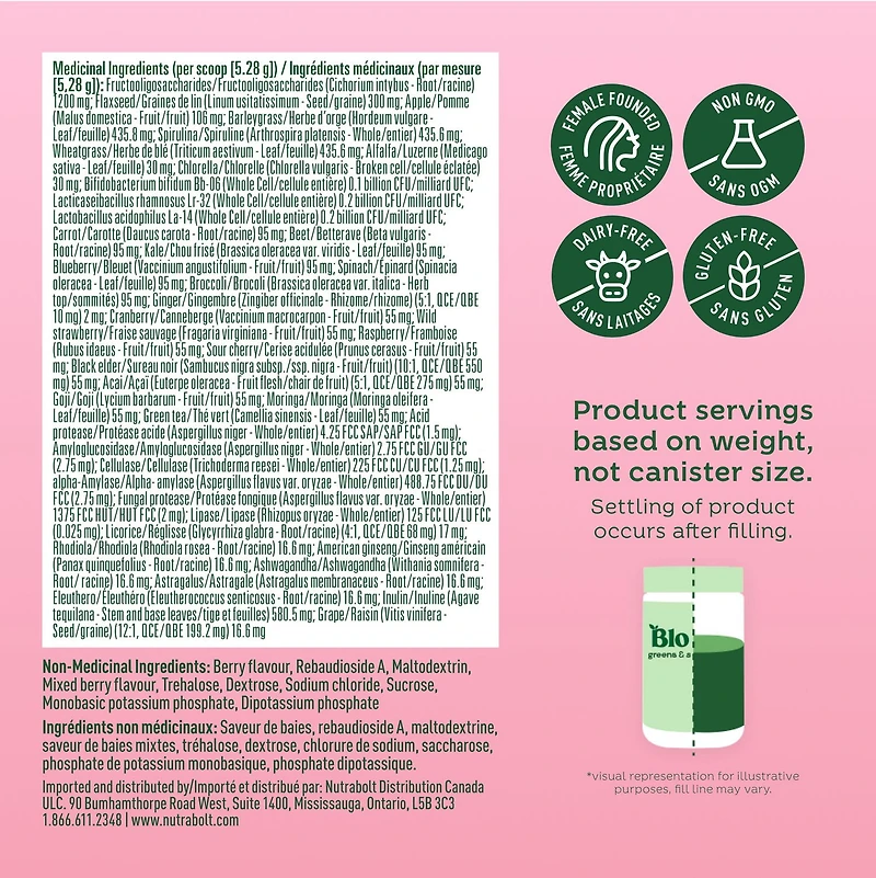 Bloom Nutrition Greens & Superfoods Powder, Berry, 25 Servings, Berry Flavour -- 25 Servings