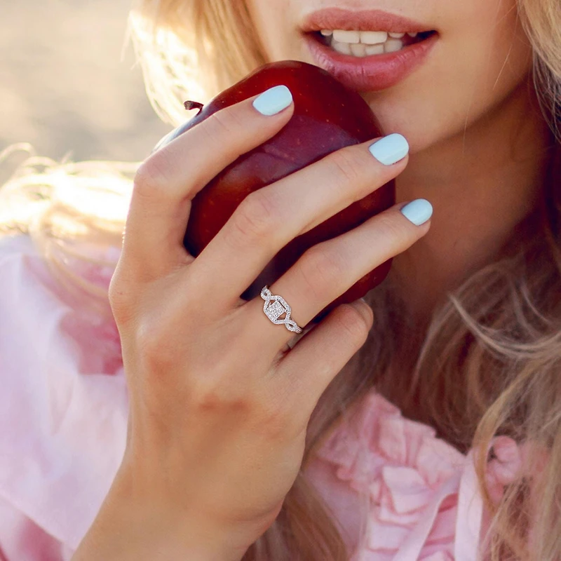 Miabella 1/2 Carat T.W. Diamond 10K White Gold Princess-cut Quad Center Bridal Ring