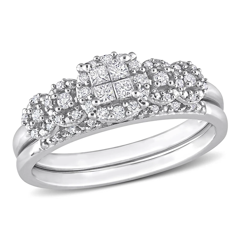 Miabella Ensemble de Bague mariage a grappe halo en or blanc 10K avec diamant de 1/3 de carat P.T.