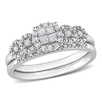Miabella Ensemble de Bague mariage a grappe halo en or blanc 10K avec diamant de 1/3 de carat P.T.