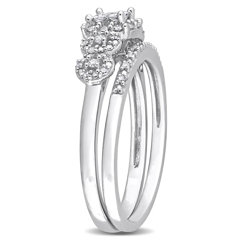 Miabella Ensemble de Bague mariage a grappe halo en or blanc 10K avec diamant de 1/3 de carat P.T.