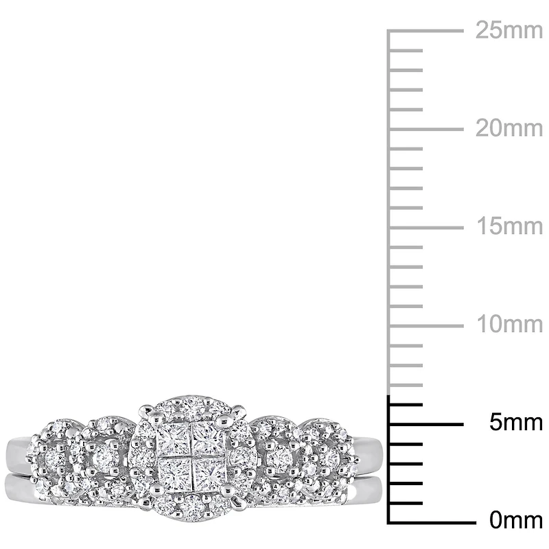 Miabella Ensemble de Bague mariage a grappe halo en or blanc 10K avec diamant de 1/3 de carat P.T.