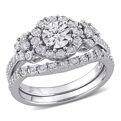 Miabella Ensemble de Bague mariage vintage halo en argent sterling avec 1/2 carat P.T. de diamants