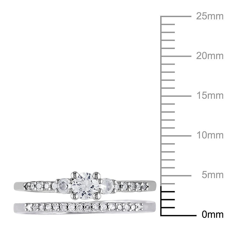 Miabella 1/3 Carat T.G.W. Created White Sapphire and 1/10 Carat T.W. Diamond Sterling Silver Three-Stone Bridal Ring Set