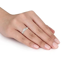 Miabella 1/3 Carat T.G.W. Created White Sapphire and 1/10 Carat T.W. Diamond Sterling Silver Three-Stone Bridal Ring Set