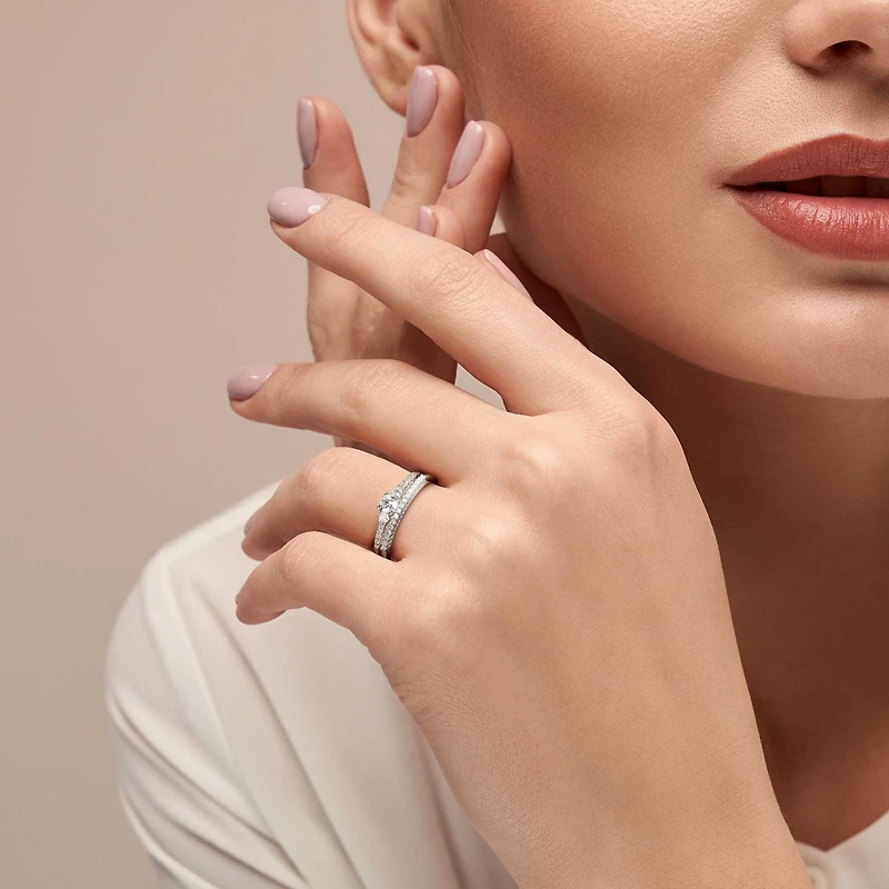 Miabella 1/3 Carat T.G.W. Created White Sapphire and 1/10 Carat T.W. Diamond Sterling Silver Three-Stone Bridal Ring Set