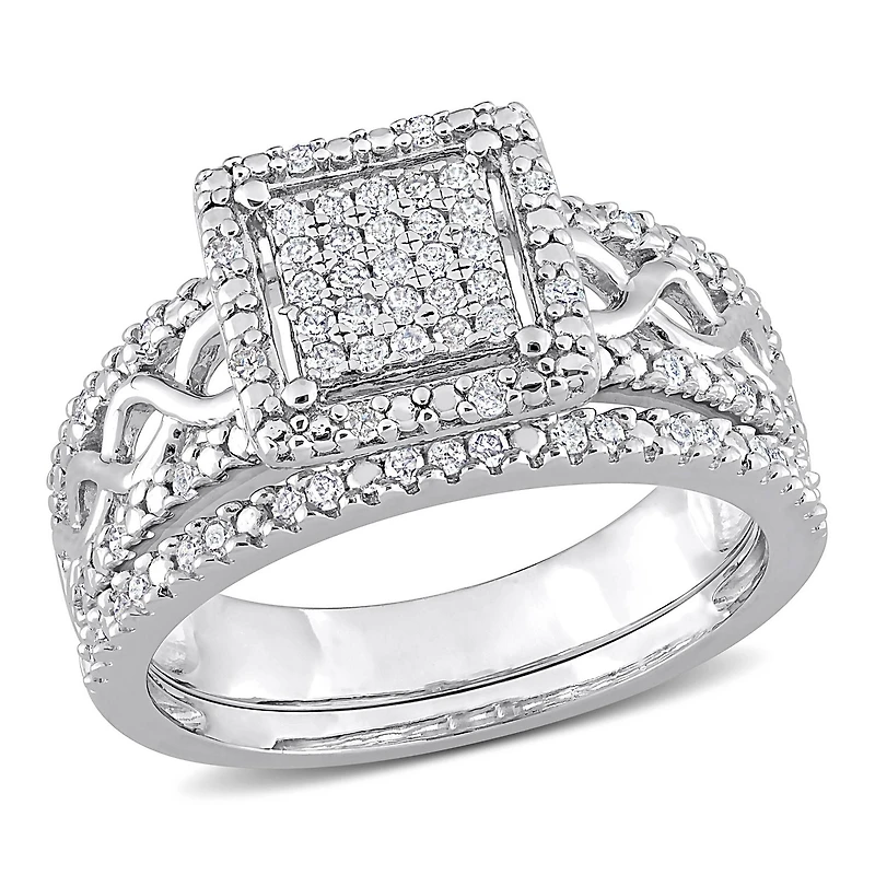 Miabella 1/3 Carat T.W. Diamond Sterling Silver Square Halo Infinity Bridal Ring Set