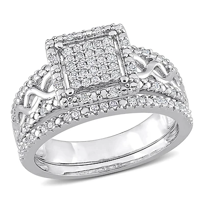 Miabella 1/3 Carat T.W. Diamond Sterling Silver Square Halo Infinity Bridal Ring Set