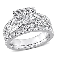 Miabella 1/3 Carat T.W. Diamond Sterling Silver Square Halo Infinity Bridal Ring Set