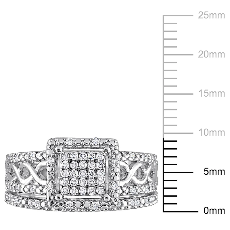 Miabella 1/3 Carat T.W. Diamond Sterling Silver Square Halo Infinity Bridal Ring Set