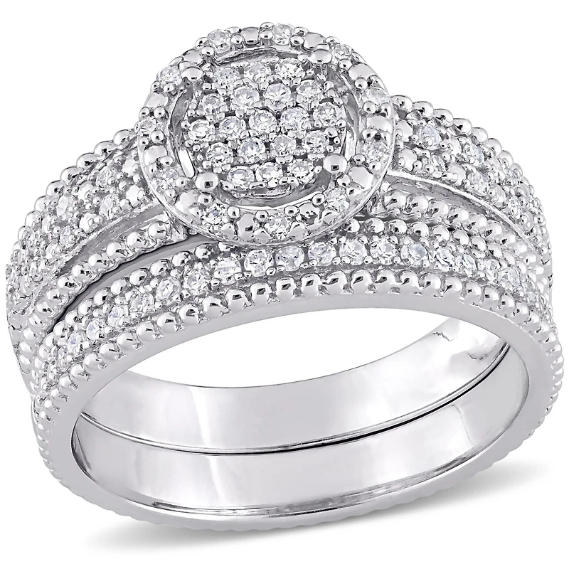 Miabella Ensemble de Bague mariage circulaire en argent sterling avec diamant de 1/3 carat P.T.